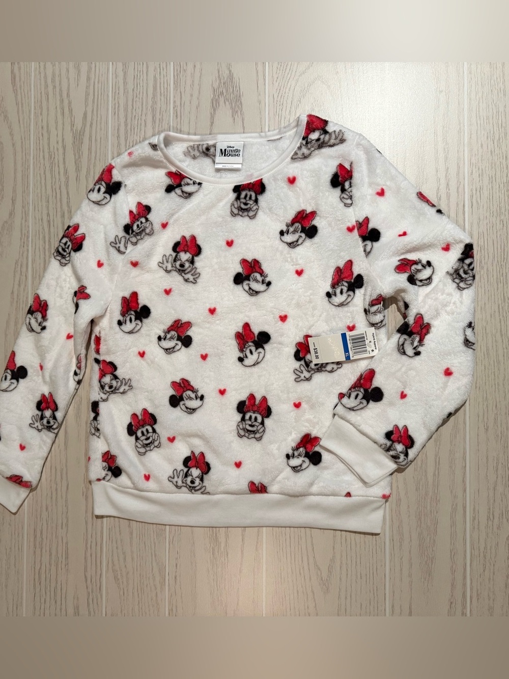 Disney Minnie Mouse Girls XL Plush Fleece Sweatshirt Hearts Cozy Pullover NWT